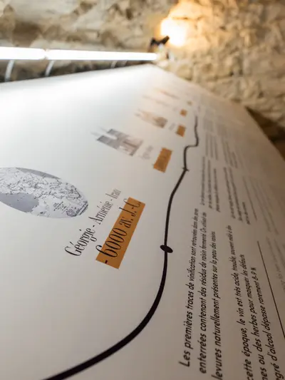 Salle Histoire : frise chronologique de 7 000 ans de viticulture